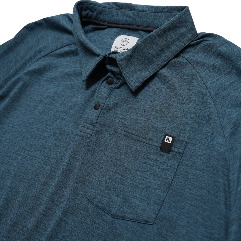 Flylow Polo Shirt Mens XL Blue Heathered Snap Pocket Performance Outdoor